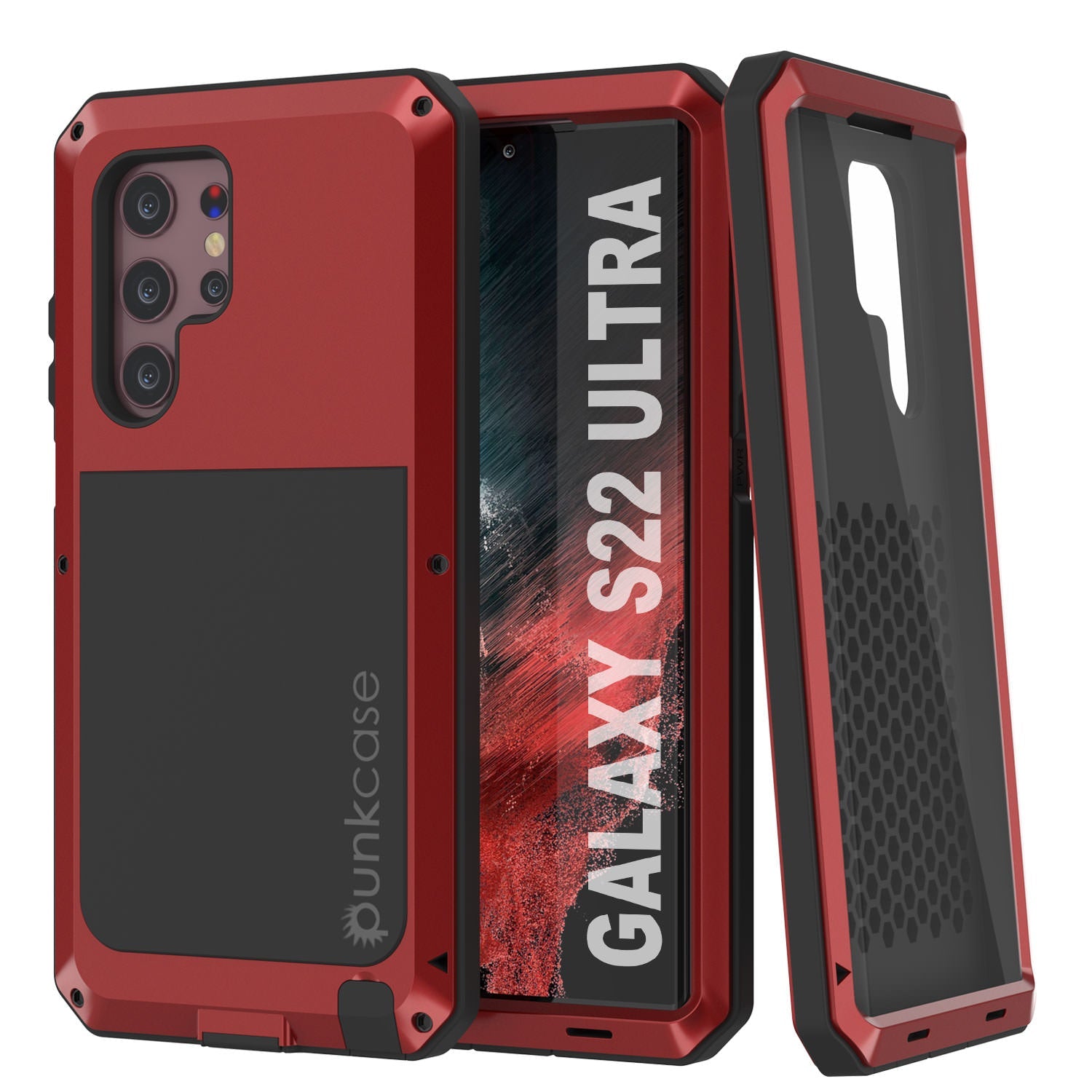 Galaxy S22 Ultra Metal Case, Heavy Duty Military Grade Rugged Armor Cover [Red]