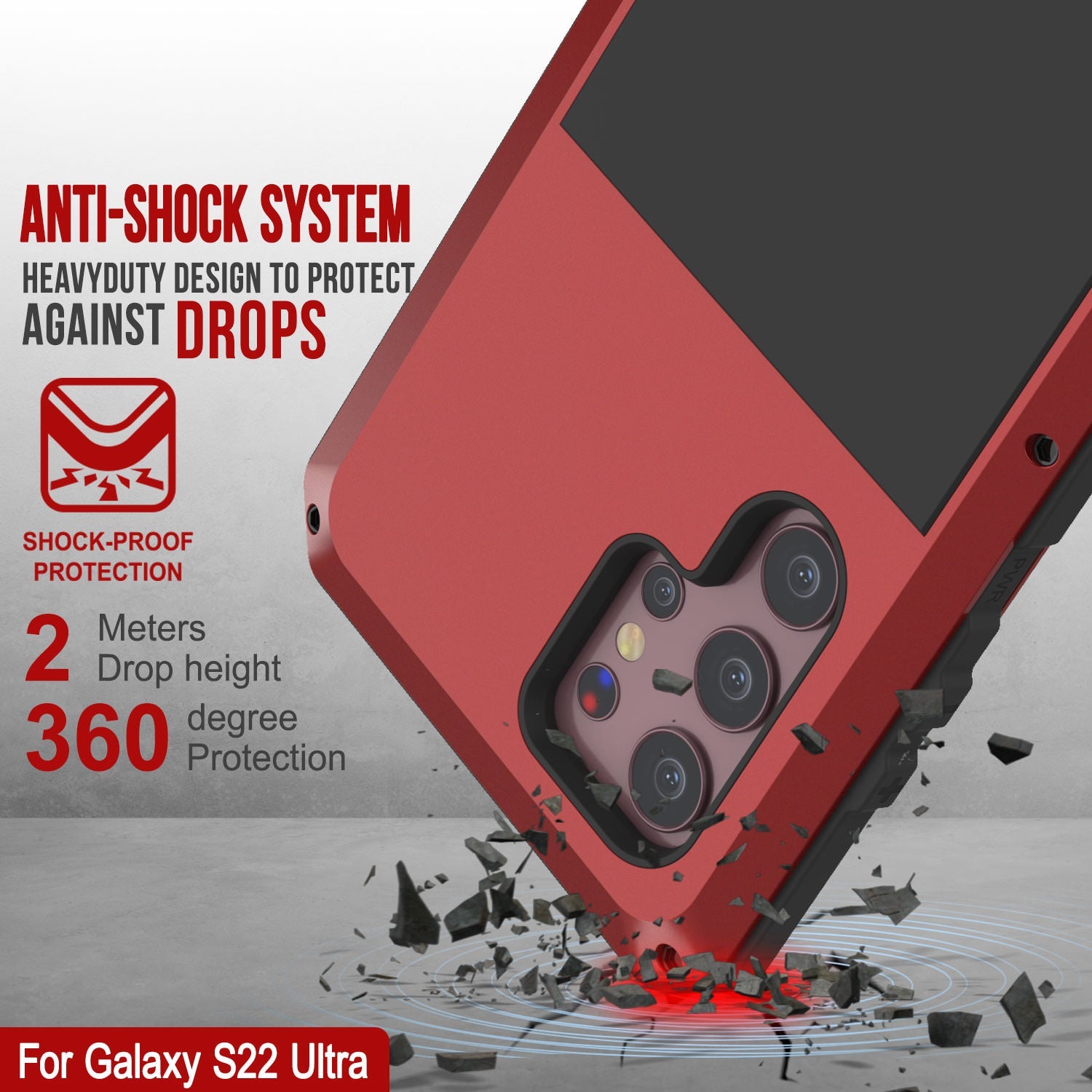 Galaxy S22 Ultra Metal Case, Heavy Duty Military Grade Rugged Armor Cover [Red]