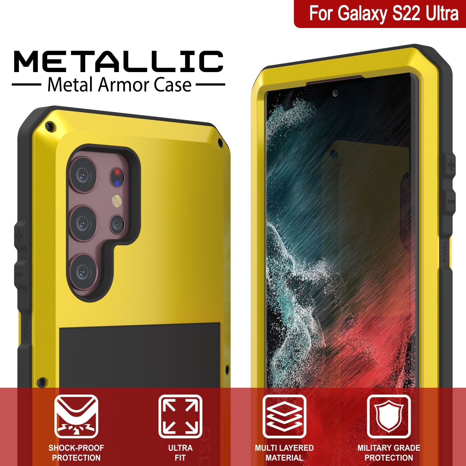 Galaxy S22 Ultra Metal Case, Heavy Duty Military Grade Rugged Armor Cover [Neon]