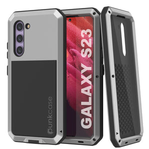 Galaxy S23 Metal Case, Heavy Duty Military Grade Armor Cover [shock proof] Full Body Hard [Silver]