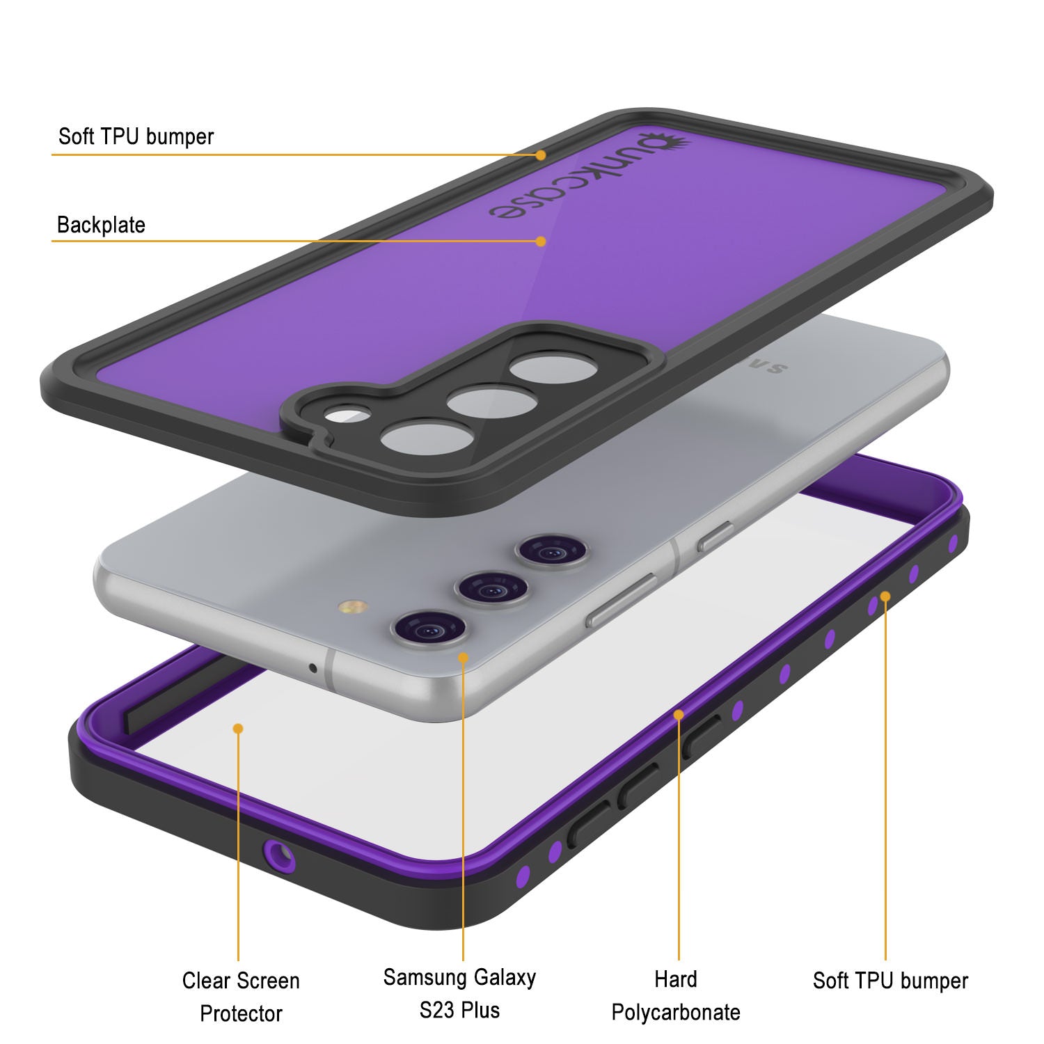 Galaxy S23+ Plus Waterproof Case PunkCase StudStar Purple Thin 6.6ft Underwater IP68 Shock/Snow Proof