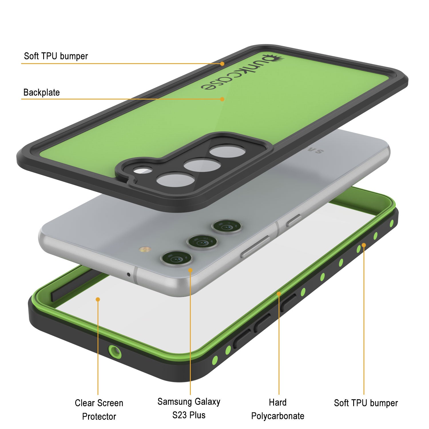 Galaxy S23+ Plus Waterproof Case PunkCase StudStar Light Green Thin 6.6ft Underwater IP68 ShockProof