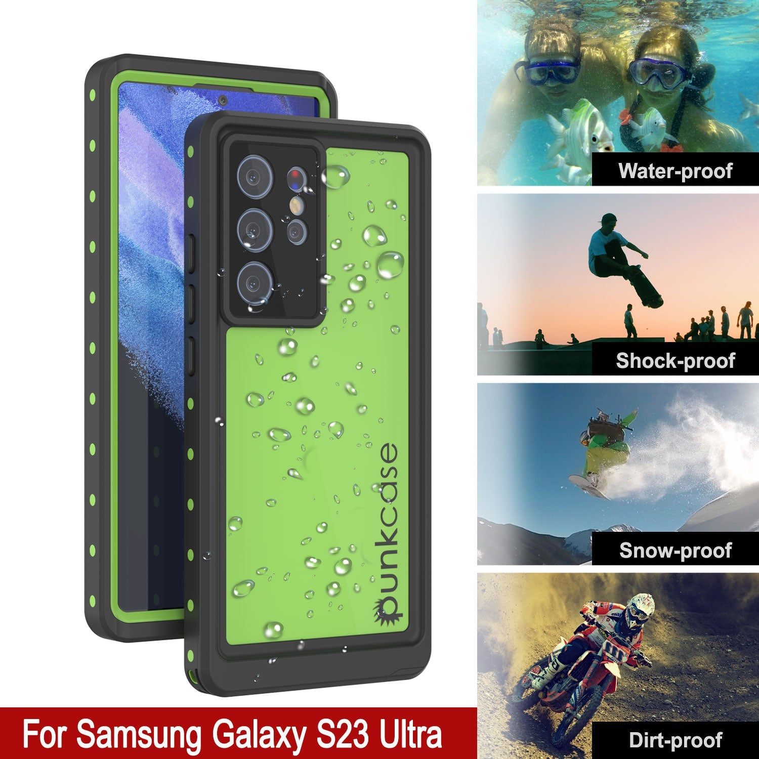 Galaxy S23 Ultra Waterproof Case PunkCase StudStar Light Green Thin 6.6ft Underwater IP68 ShockProof