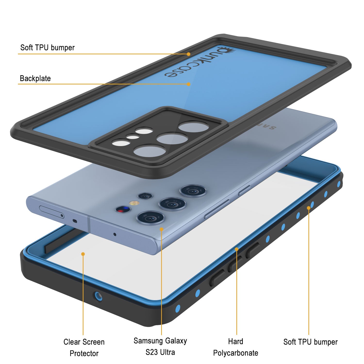 Galaxy S23 Ultra Waterproof Case PunkCase StudStar Light Blue Thin 6.6ft Underwater IP68 ShockProof