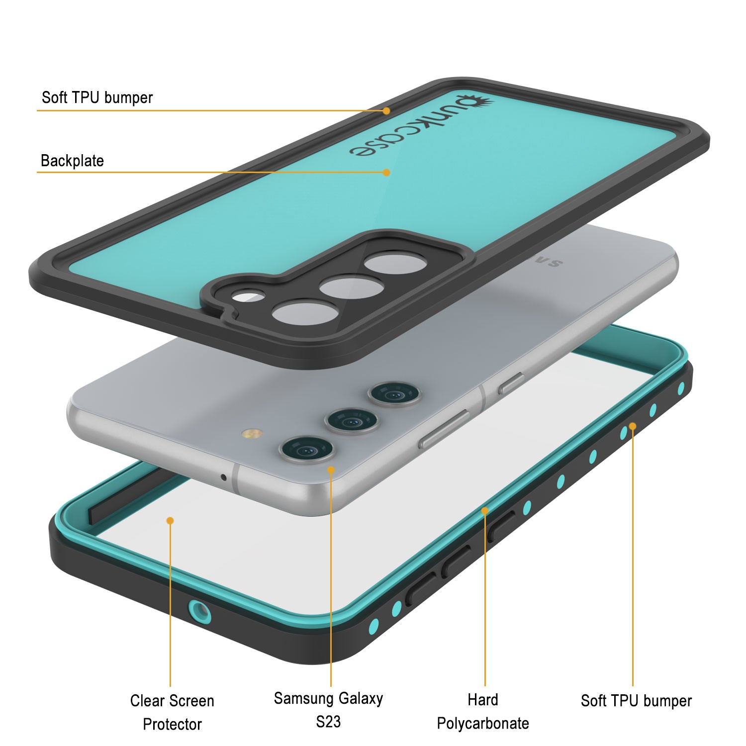 Galaxy S23 Waterproof Case PunkCase StudStar Teal Thin 6.6ft Underwater IP68 Shock/Snow Proof