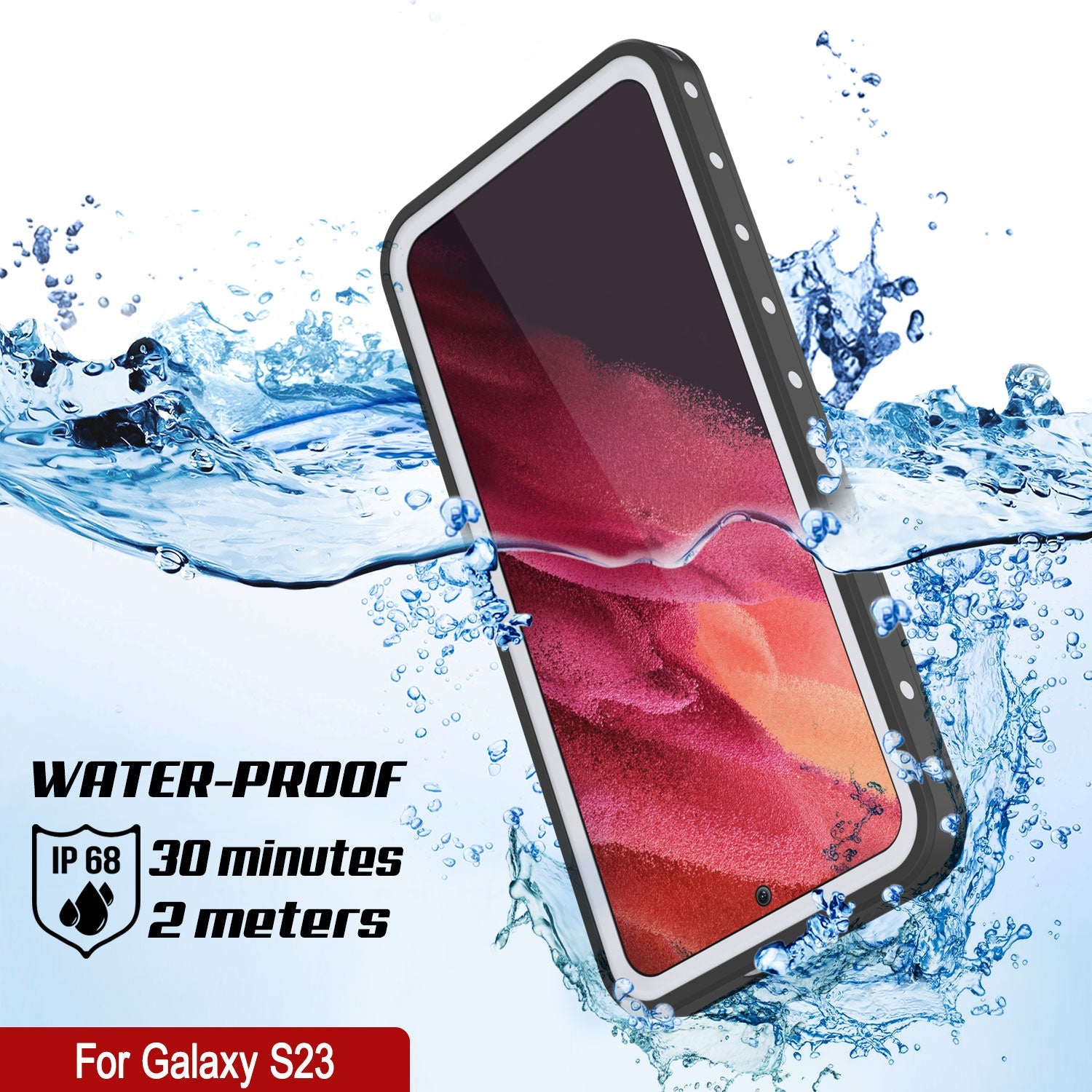 Galaxy S23 Waterproof Case, Punkcase StudStar White Thin 6.6ft Underwater IP68 Shock/Snow Proof