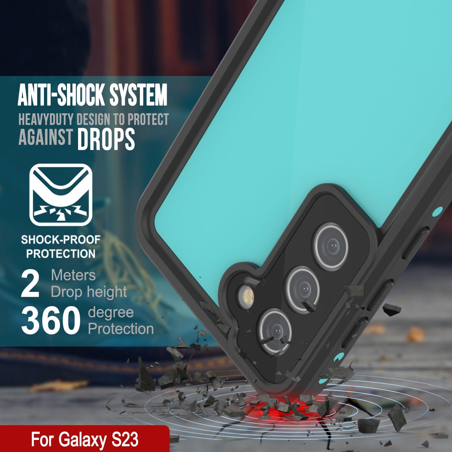 Galaxy S23 Waterproof Case PunkCase StudStar Teal Thin 6.6ft Underwater IP68 Shock/Snow Proof