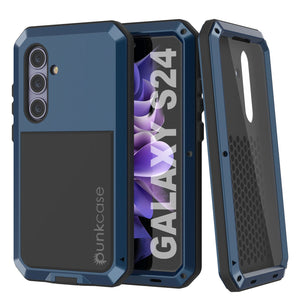 Galaxy S24 Metal Case, Heavy Duty Military Grade Armor Cover [shock proof] Full Body Hard [Blue]