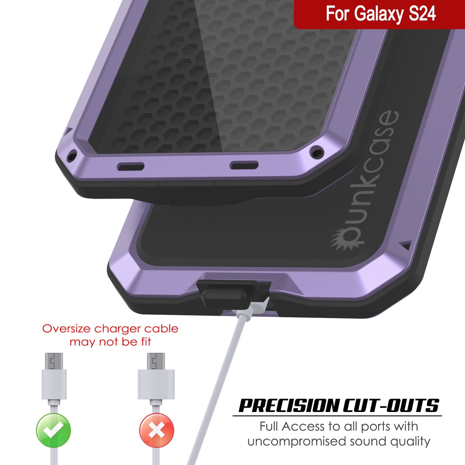 Galaxy S24 Metal Case, Heavy Duty Military Grade Armor Cover [shock proof] Full Body Hard [Purple]