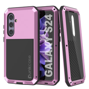 Galaxy S24 Metal Case, Heavy Duty Military Grade Armor Cover [shock proof] Full Body Hard [Pink]