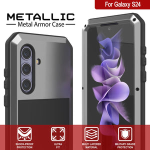 Galaxy S24 Metal Case, Heavy Duty Military Grade Armor Cover [shock proof] Full Body Hard [Silver]