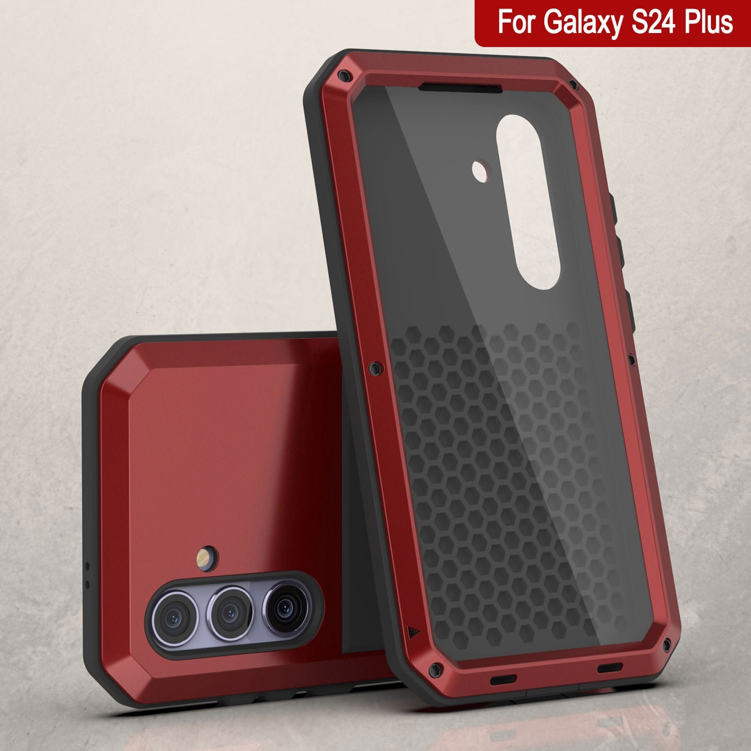 Galaxy S24 Plus Metal Case, Heavy Duty Military Grade Armor Cover [shock proof] Full Body Hard [Red]