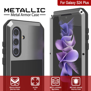 Galaxy S24 Plus Metal Case, Heavy Duty Military Grade Armor Cover [shock proof] Full Body Hard [Silver]