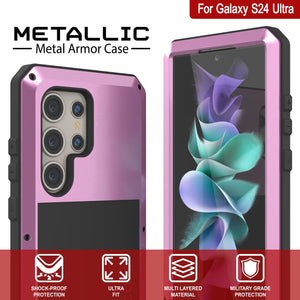 Galaxy S24 Ultra Metal Case, Heavy Duty Military Grade Armor Cover [shock proof] Full Body Hard [Pink]