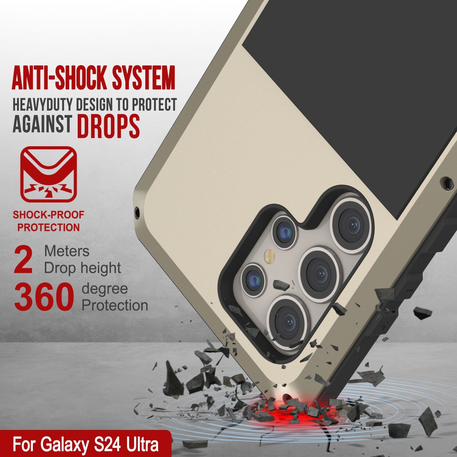 Galaxy S24 Ultra Metal Case, Heavy Duty Military Grade Armor Cover [shock proof] Full Body Hard [Gold]