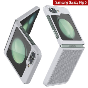 Galaxy Z Flip5 Case With Tempered Glass Screen Protector, Holster Belt Clip & Built-In Kickstand [White]