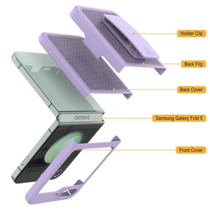 Galaxy Z Flip5 Case With Tempered Glass Screen Protector, Holster Belt Clip & Built-In Kickstand [Lilac]