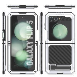 Galaxy Z Flip5 Metal Case, Heavy Duty Military Grade Armor Cover Full Body Hard [White]