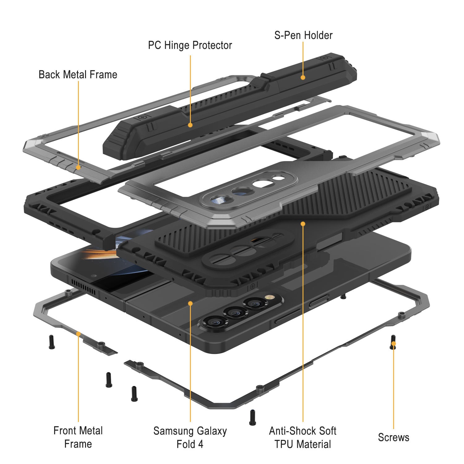 Galaxy Z Fold4 Metal Case, Heavy Duty Military Grade Armor Cover Full Body Hard [Silver]