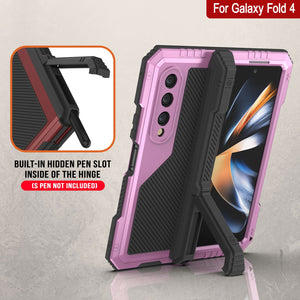 Galaxy Z Fold4 Metal Case, Heavy Duty Military Grade Armor Cover Full Body Hard [Pink]