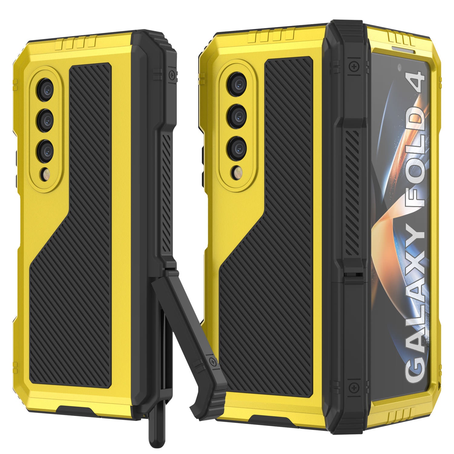 Galaxy Z Fold4 Metal Case, Heavy Duty Military Grade Armor Cover Full Body Hard [Neon]