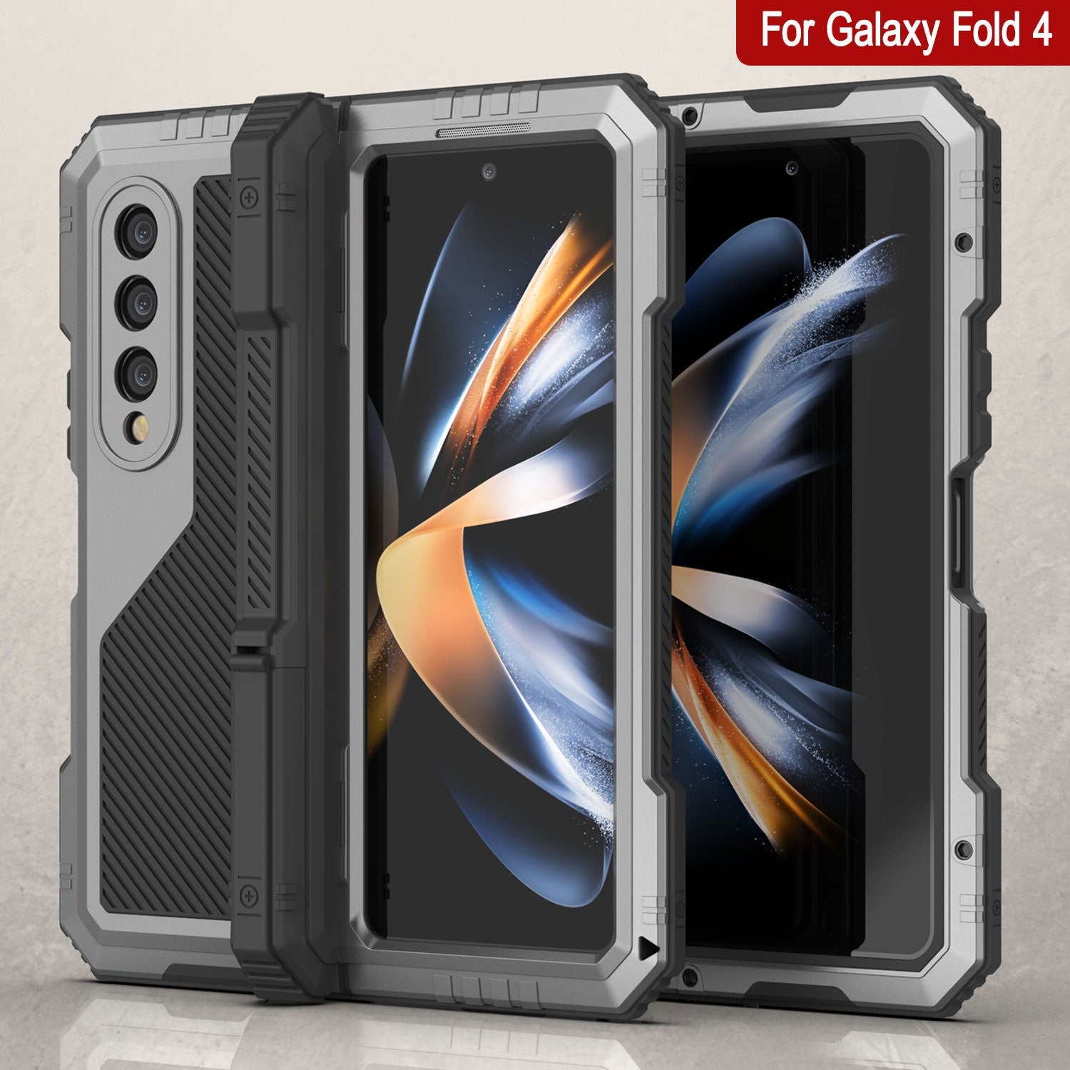 Galaxy Z Fold4 Metal Case, Heavy Duty Military Grade Armor Cover Full Body Hard [Silver]