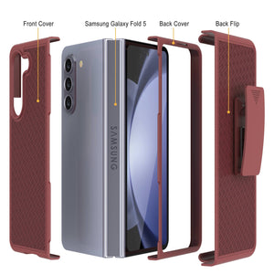 Galaxy Z Fold5 Case With Tempered Glass Screen Protector, Holster Belt Clip & Built-In Kickstand [Red]