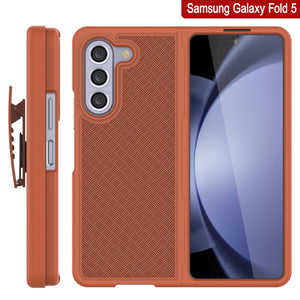 Galaxy Z Fold5 Case With Tempered Glass Screen Protector, Holster Belt Clip & Built-In Kickstand [Orange]