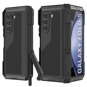 Galaxy Z Fold5 Metal Case, Heavy Duty Military Grade Armor Cover Full Body Hard [Black]