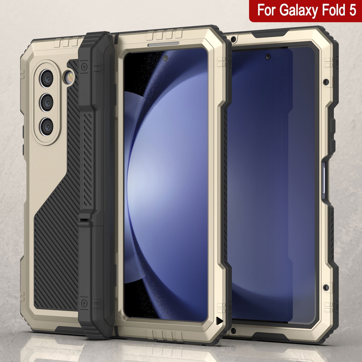 Galaxy Z Fold5 Metal Case, Heavy Duty Military Grade Armor Cover Full Body Hard [Gold]