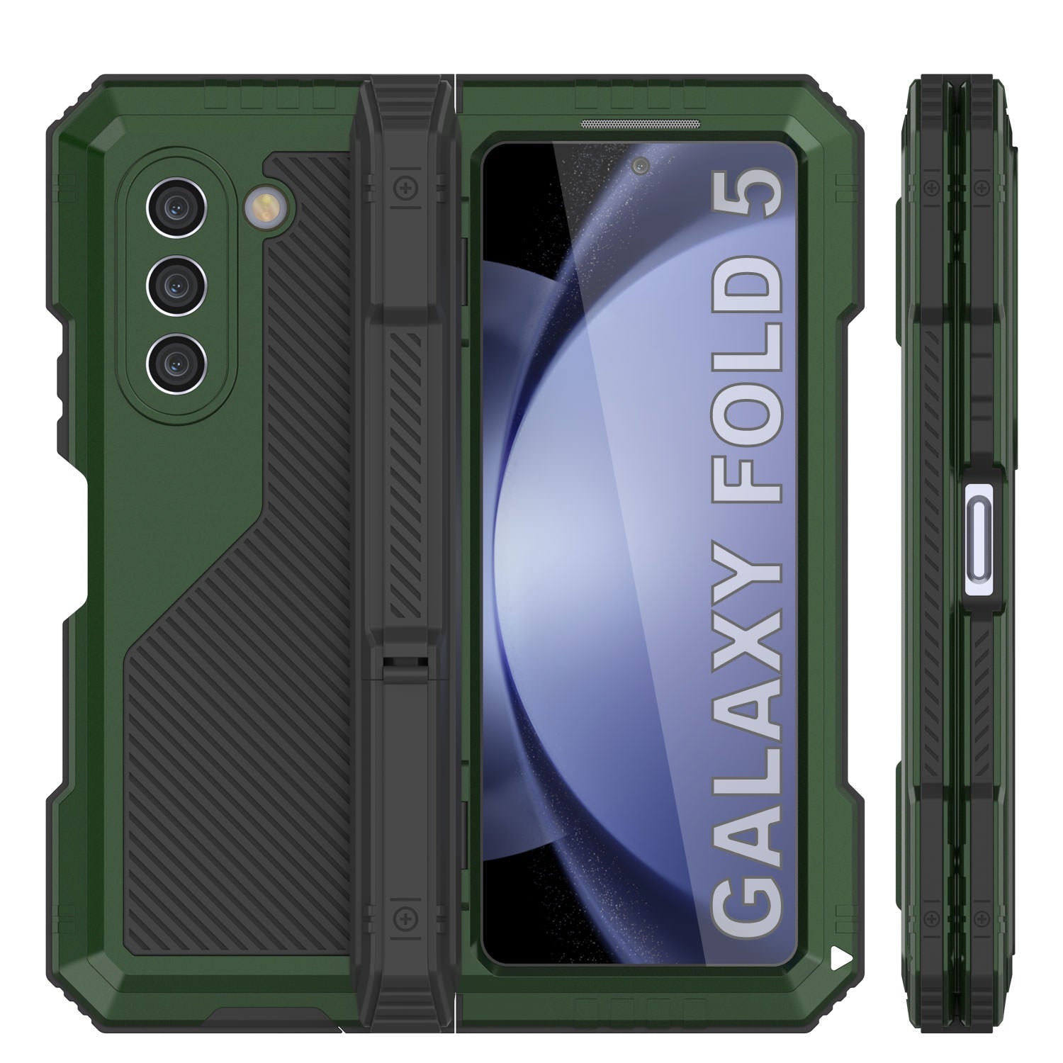 Galaxy Z Fold5 Metal Case, Heavy Duty Military Grade Armor Cover Full Body Hard [Dark Green]