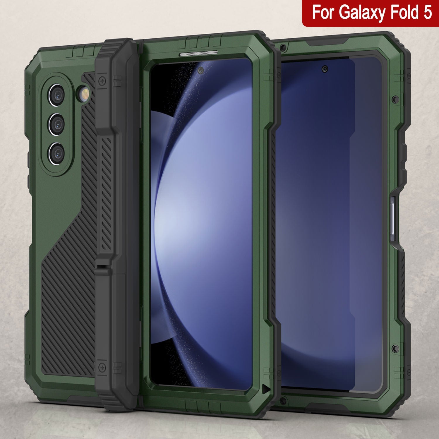 Galaxy Z Fold5 Metal Case, Heavy Duty Military Grade Armor Cover Full Body Hard [Dark Green]