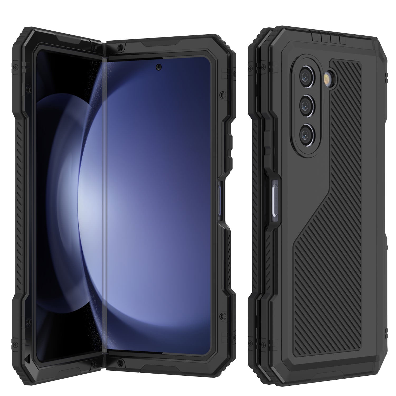 Galaxy Z Fold5 Metal Case, Heavy Duty Military Grade Armor Cover Full Body Hard [Black]