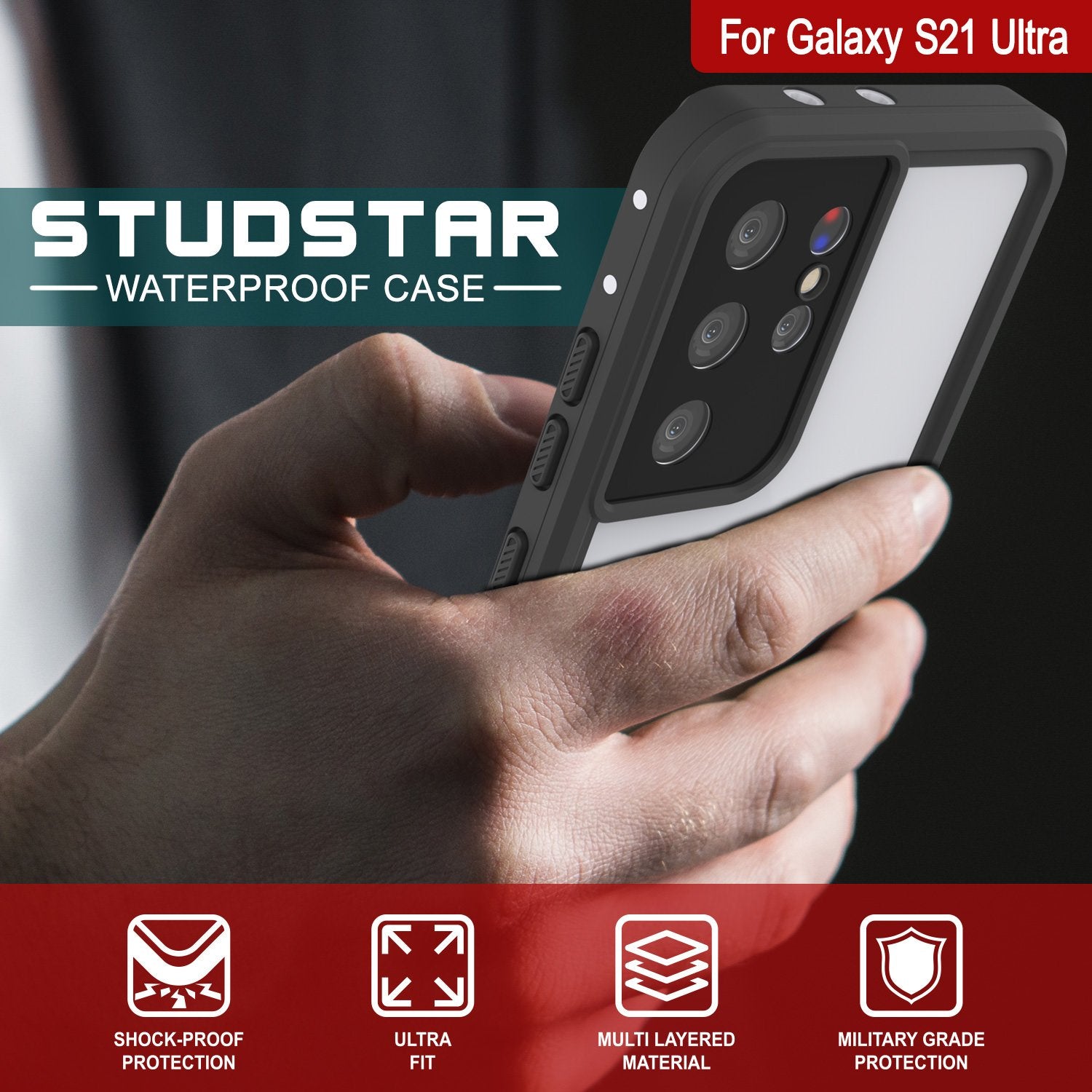 Galaxy S21 Ultra Waterproof Case, Punkcase StudStar White Thin 6.6ft Underwater IP68 Shock/Snow Proof