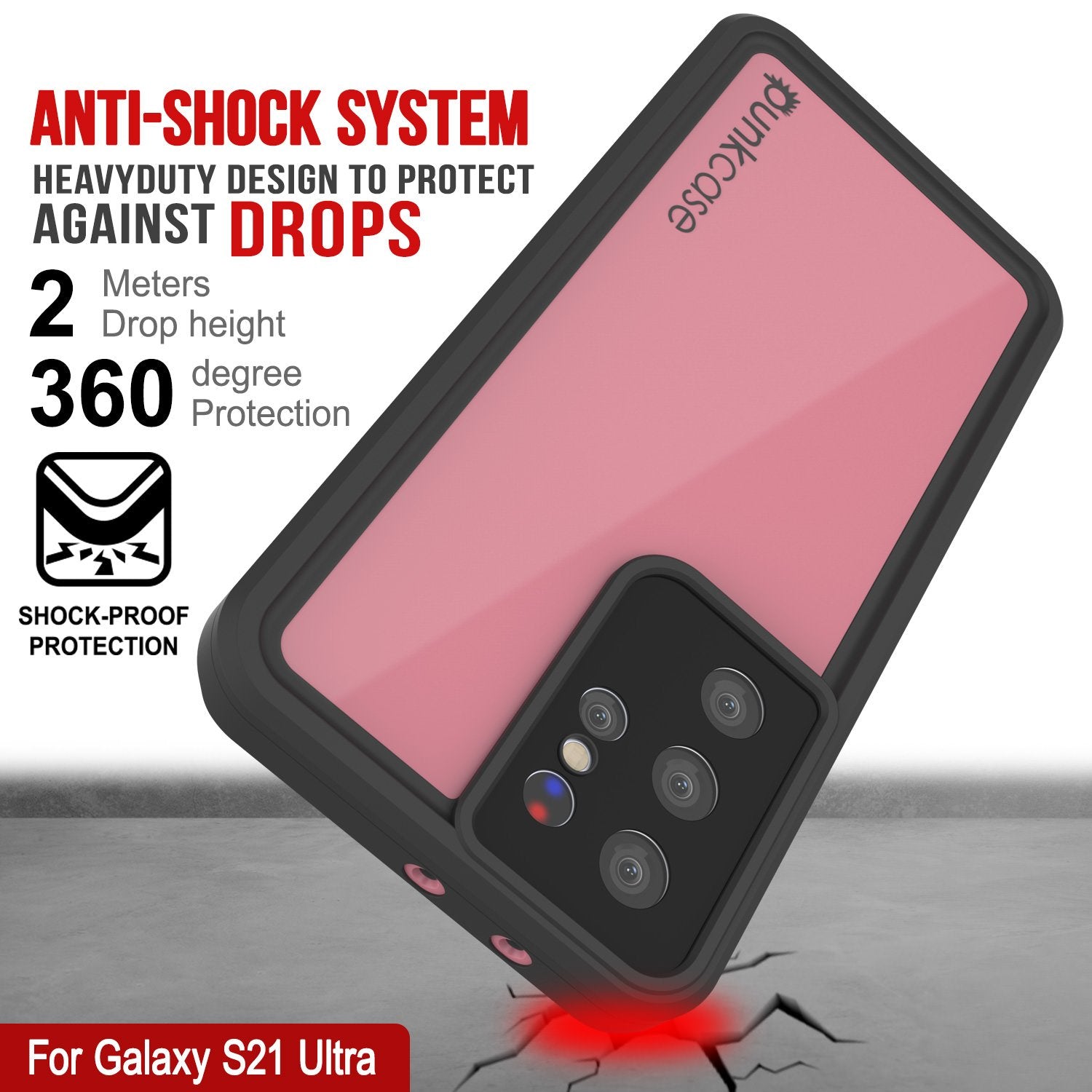 Galaxy S21 Ultra Waterproof Case PunkCase StudStar Pink Thin 6.6ft Underwater IP68 Shock/Snow Proof