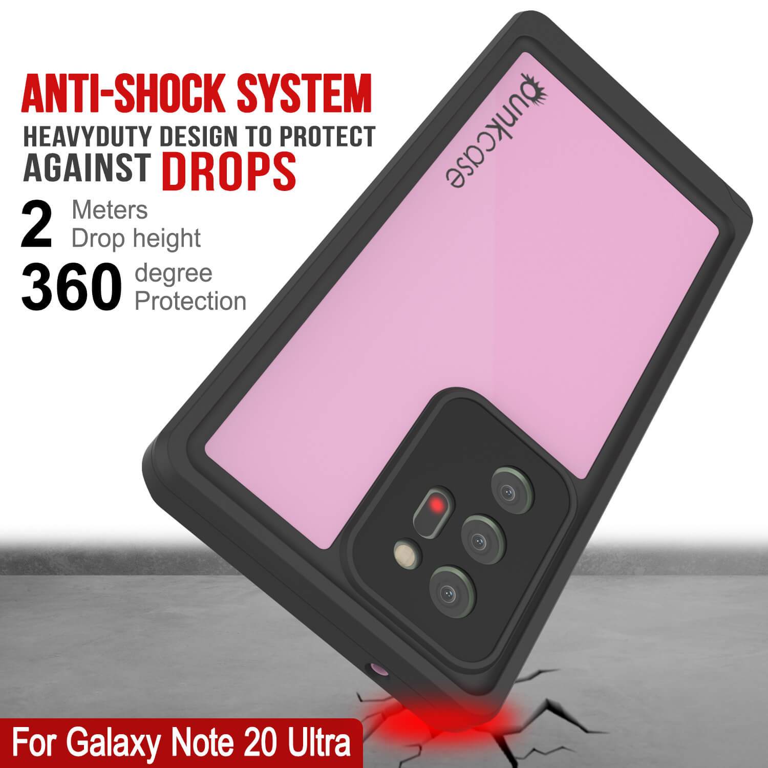 Galaxy Note 20 Ultra Waterproof Case, Punkcase Studstar Pink Thin Armor Cover
