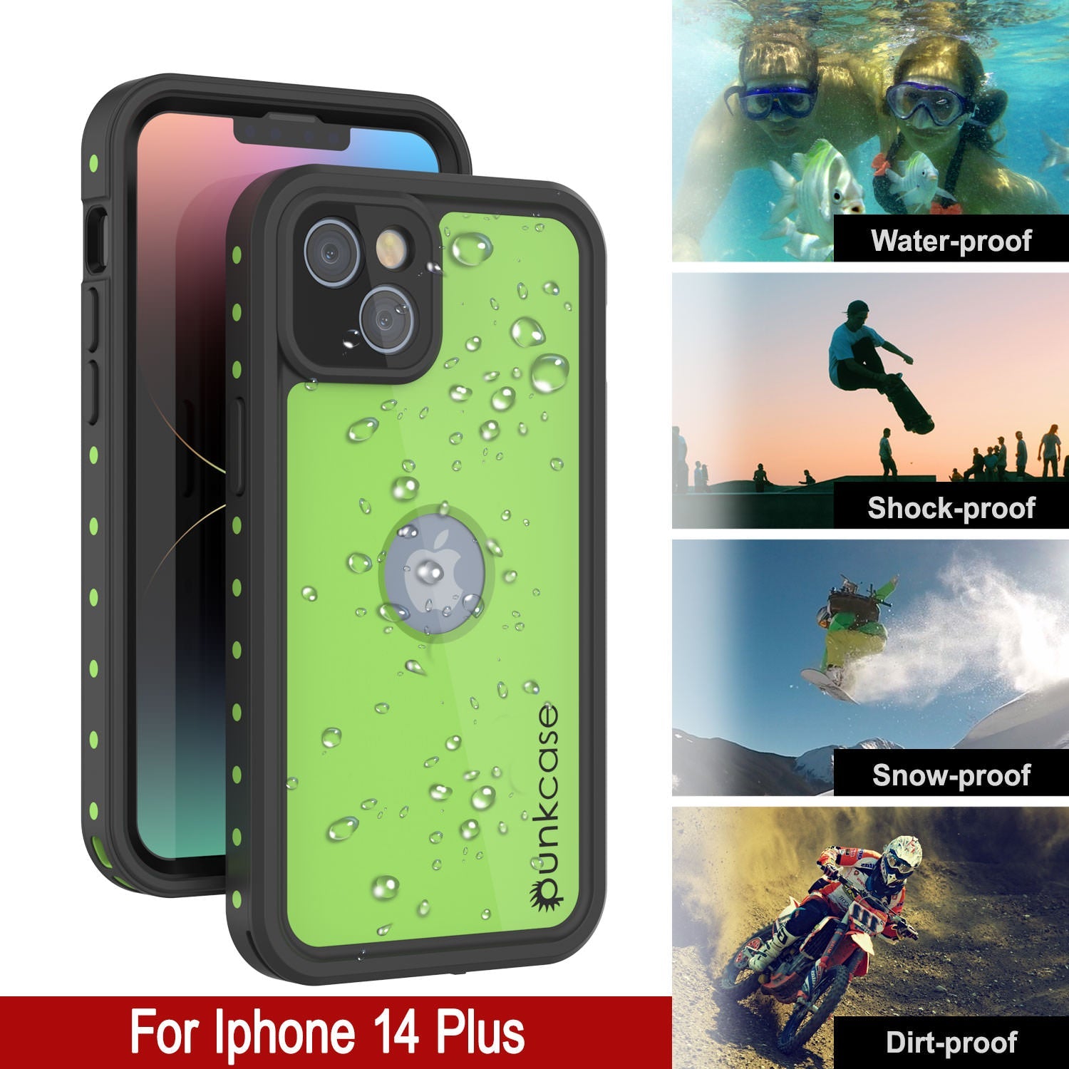 iPhone 14 Plus Waterproof IP68 Case, Punkcase [Light green] [StudStar Series] [Slim Fit] [Dirtproof]