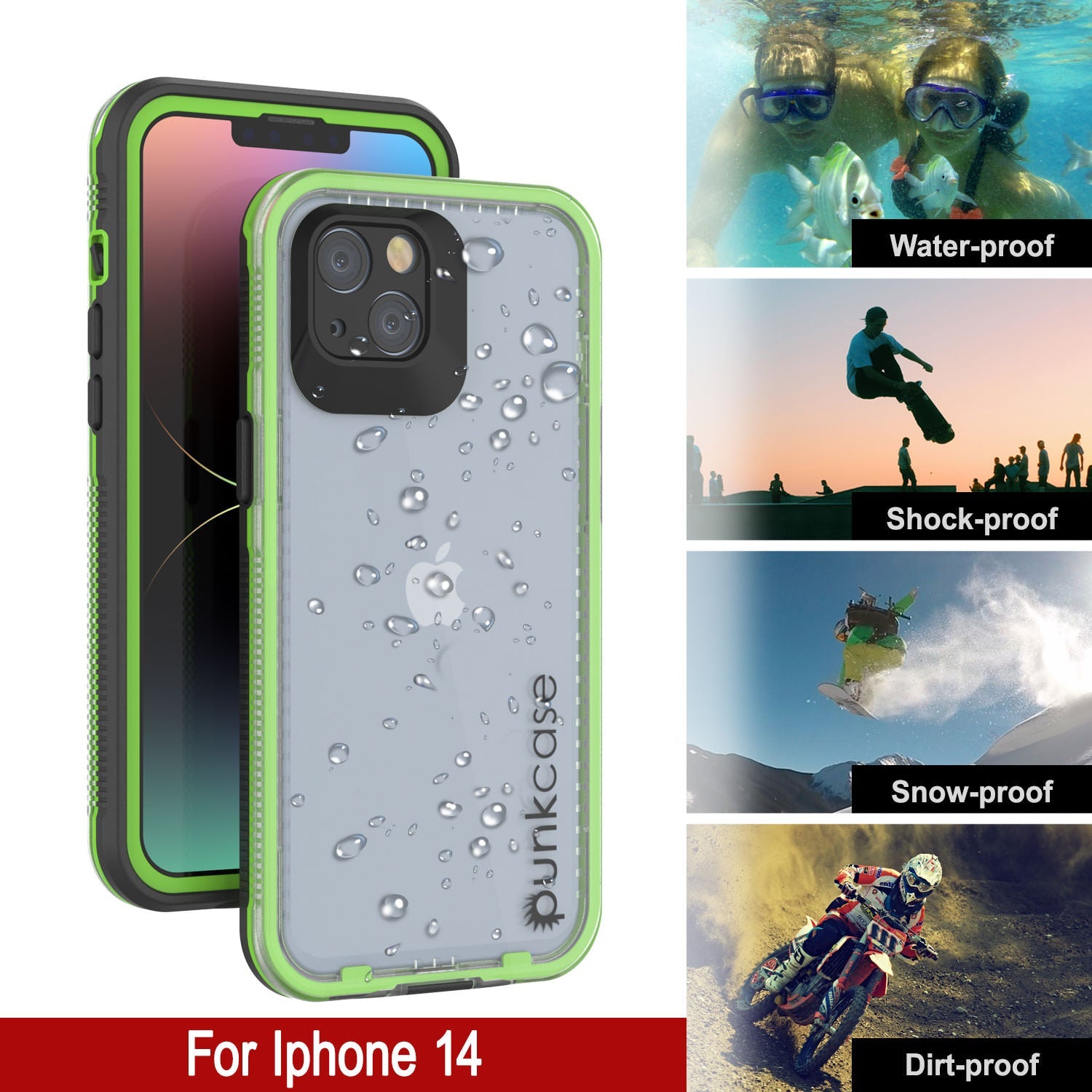 Punkcase iPhone 14 Waterproof Case [Aqua Series] Armor Cover [Clear Black] [Clear Back]