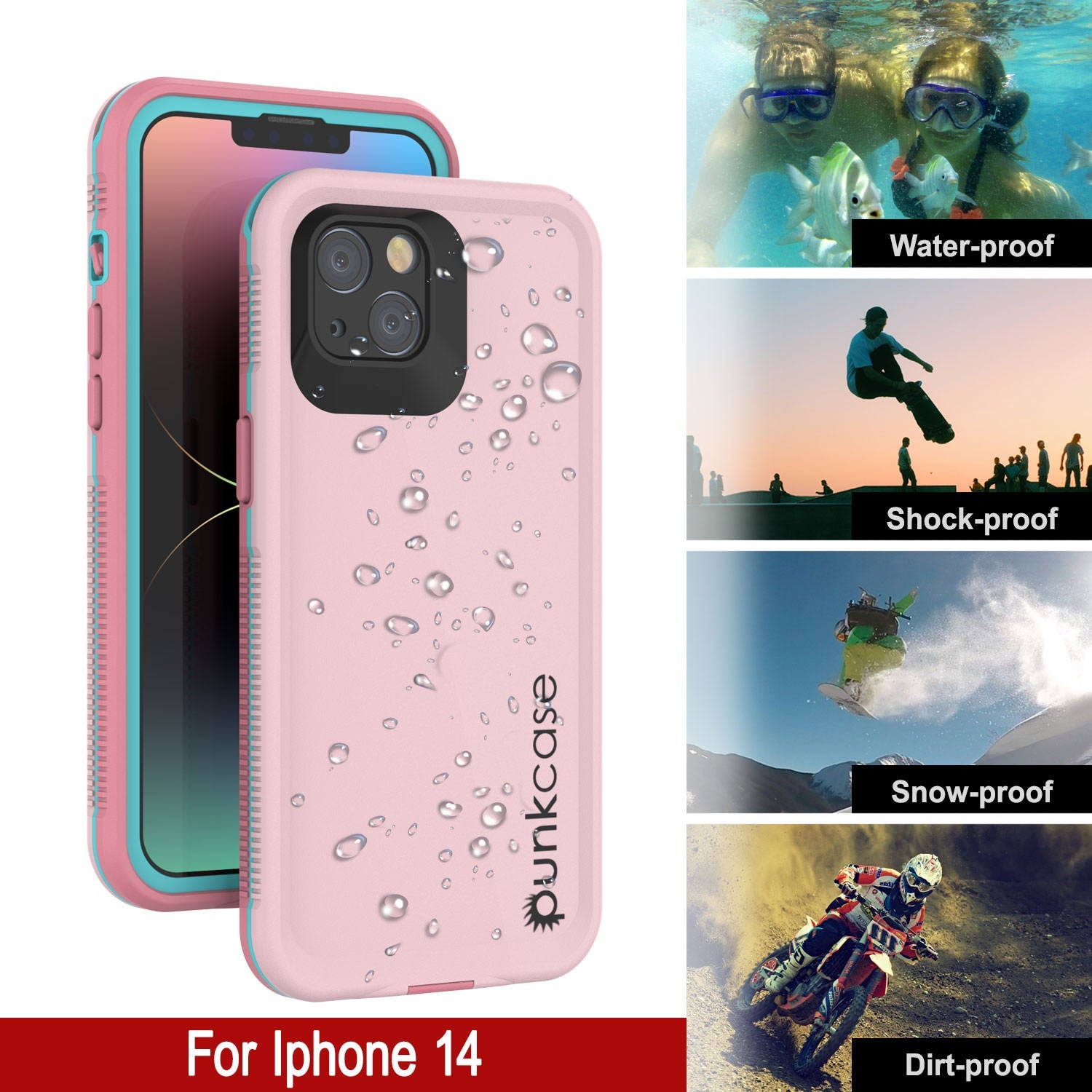 Punkcase iPhone 14 Waterproof Case [Aqua Series] Armor Cover [Pink]