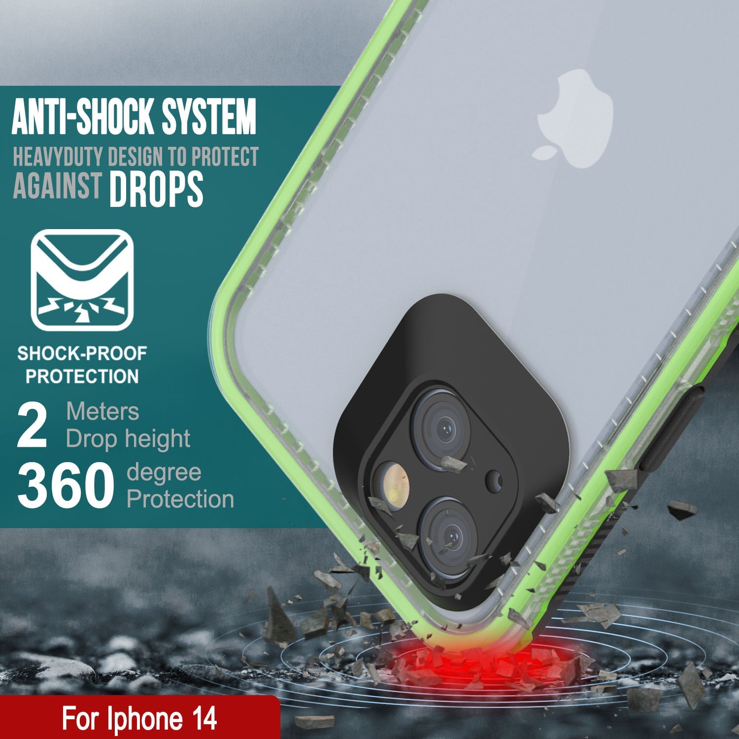 Punkcase iPhone 14 Waterproof Case [Aqua Series] Armor Cover [Clear Black] [Clear Back]