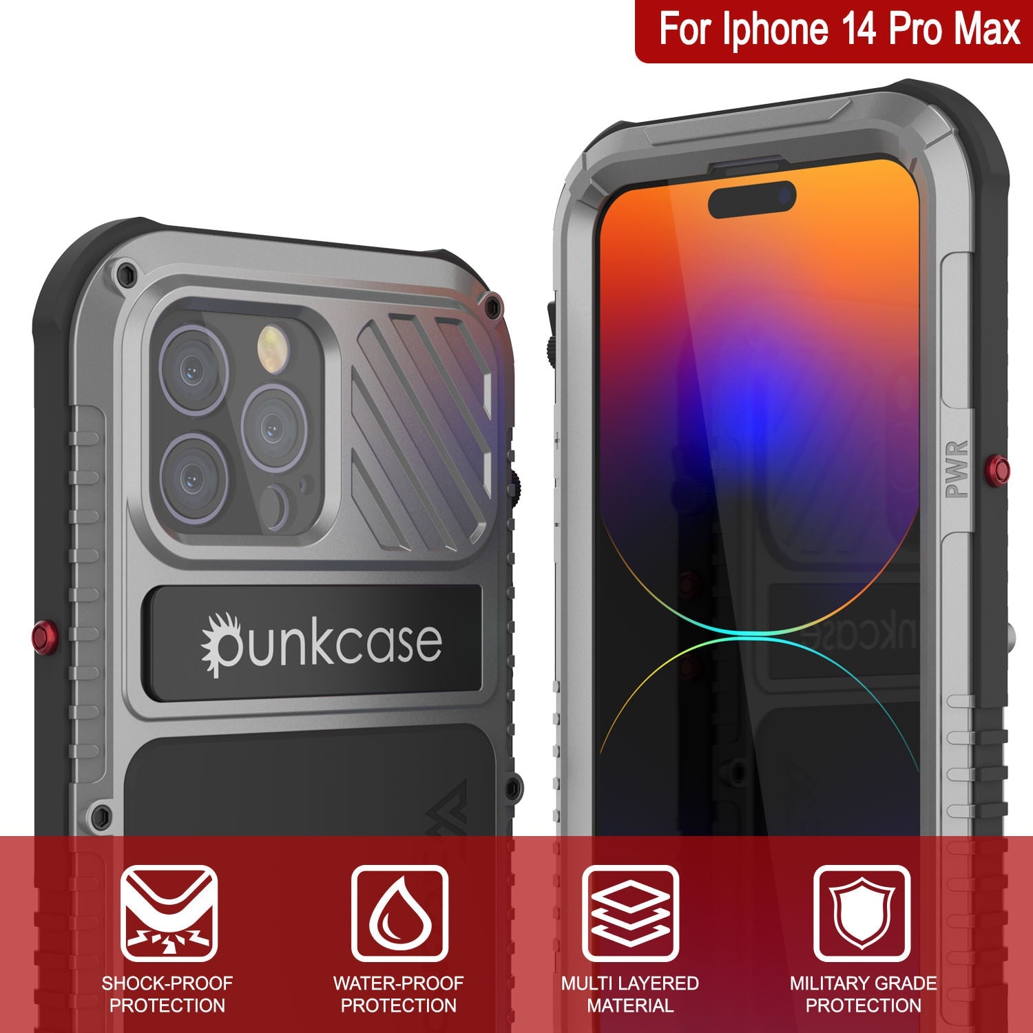 iPhone 14 Pro Max Metal Extreme 3.0 Case, Heavy Duty Military Grade Armor Cover [shock proof] Waterproof Aluminum Case [Silver]