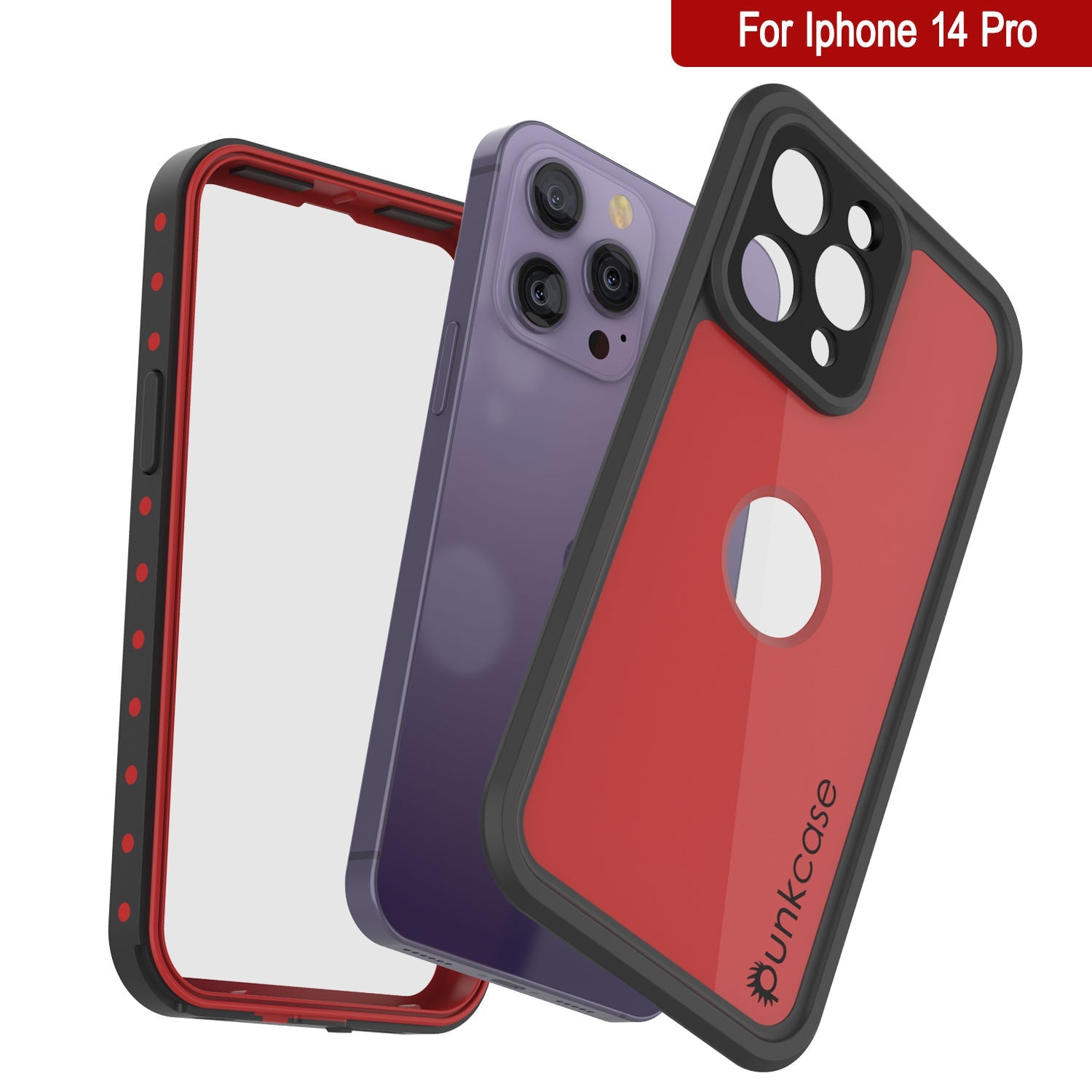 iPhone 14 Pro Waterproof IP68 Case, Punkcase [Red] [StudStar Series] [Slim Fit]