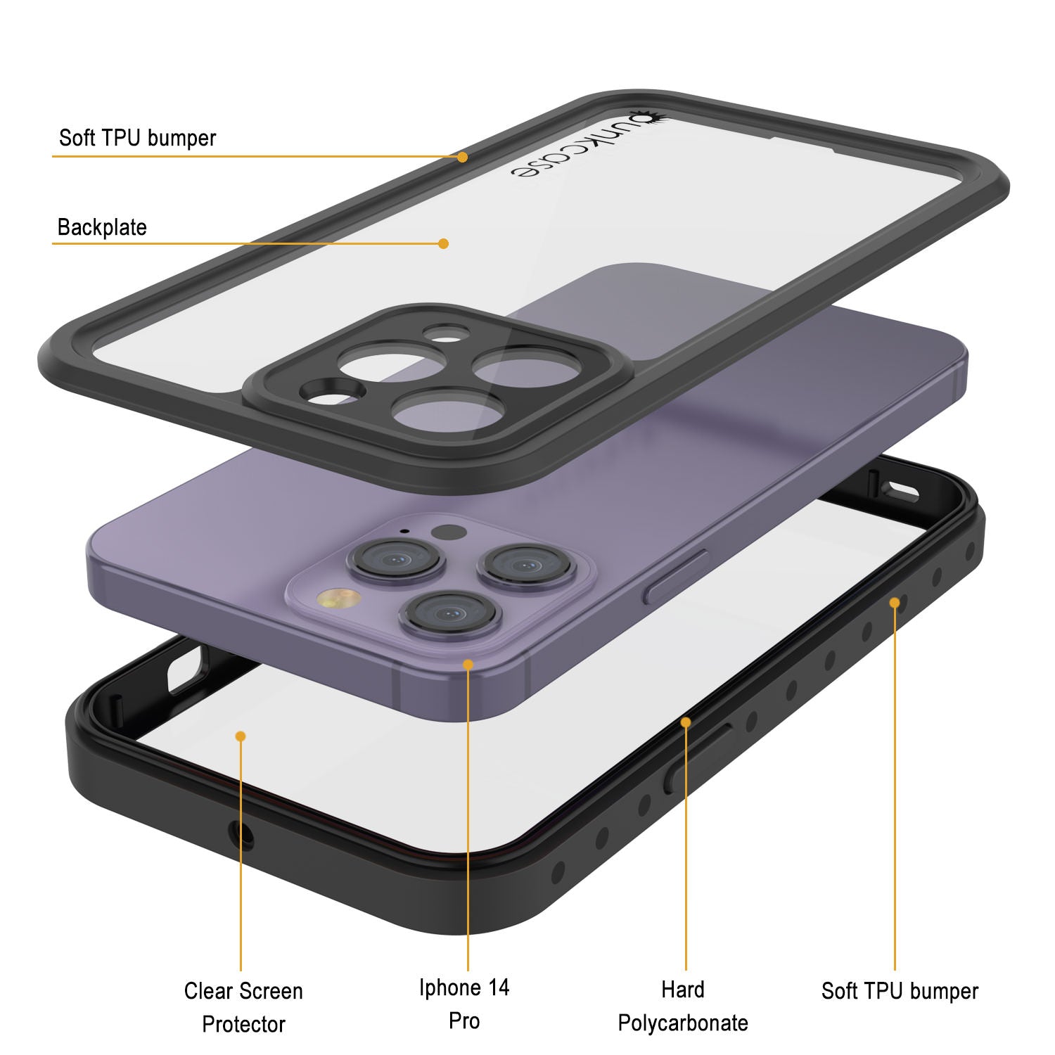 iPhone 14 Pro Waterproof IP68 Case, Punkcase [Clear] [StudStar Series] [Slim Fit] [Dirtproof]