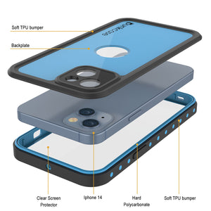 iPhone 14 Waterproof IP68 Case, Punkcase [Light blue] [StudStar Series] [Slim Fit] [Dirtproof]