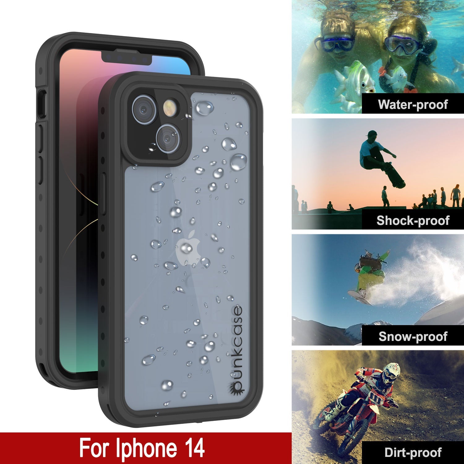 iPhone 14 Waterproof IP68 Case, Punkcase [Clear] [StudStar Series] [Slim Fit] [Dirtproof]