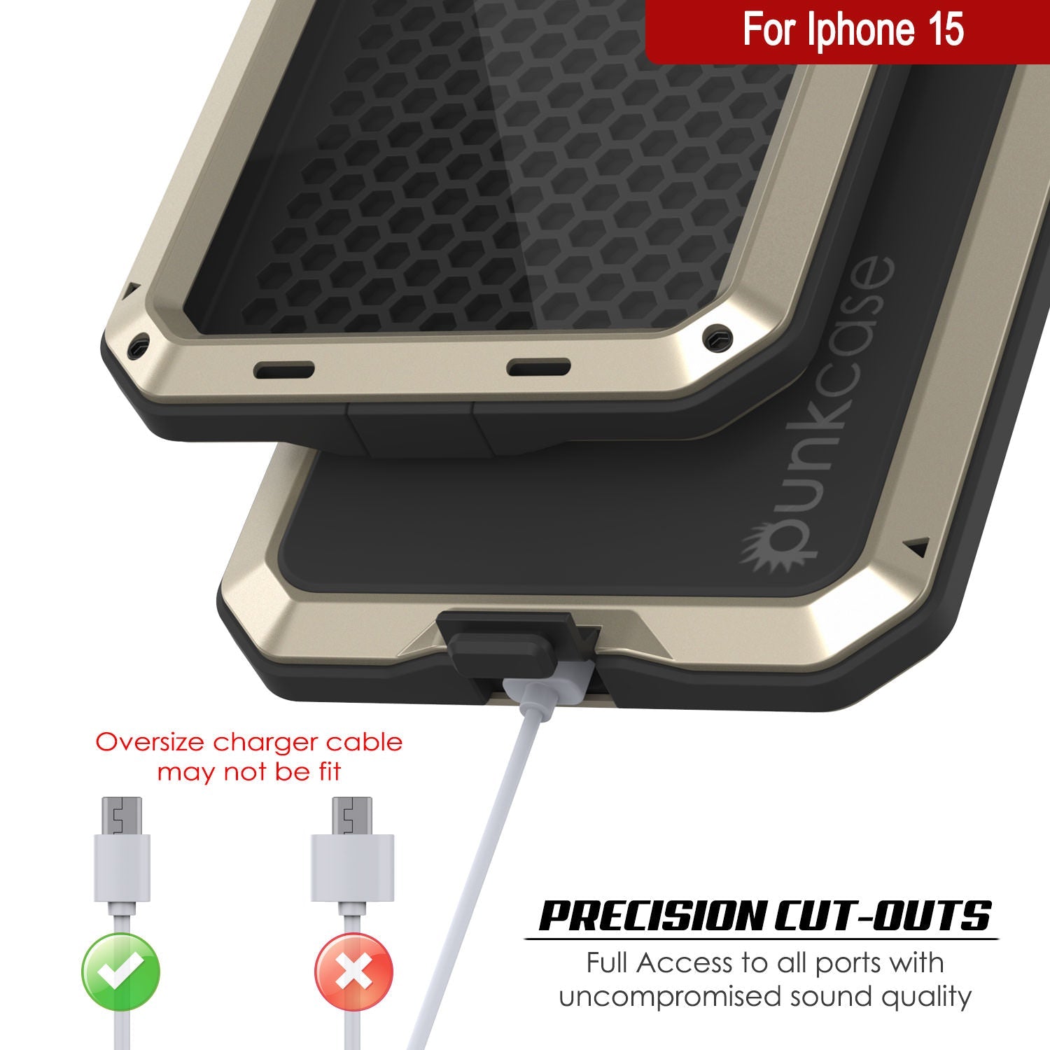 iPhone 15 Metal Case, Heavy Duty Military Grade Armor Cover [shock proof] Full Body Hard [Gold]