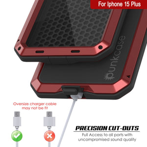 iPhone 15 Plus Metal Case, Heavy Duty Military Grade Armor Cover [shock proof] Full Body Hard [Red]