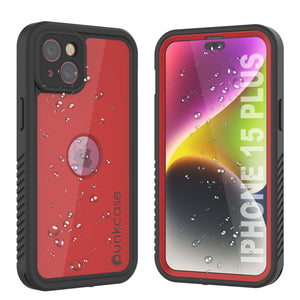 iPhone 15 Plus Waterproof IP68 Case, Punkcase [Red] [StudStar Series] [Slim Fit]