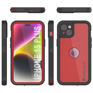 iPhone 15 Plus Waterproof IP68 Case, Punkcase [Red] [StudStar Series] [Slim Fit]