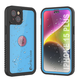 iPhone 15 Plus Waterproof IP68 Case, Punkcase [Light blue] [StudStar Series] [Slim Fit] [Dirtproof]